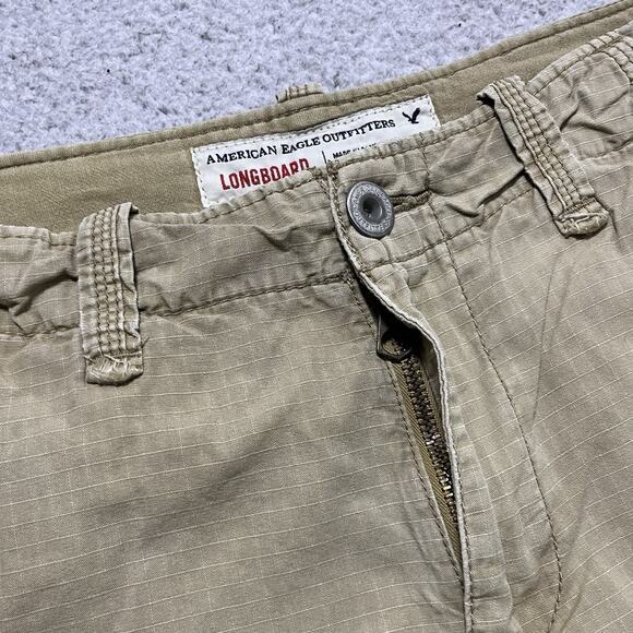 American Eagle Cargo Shorts Mens 30 Tan Khaki Ripstop Military Y2K Cotton Long - Picture 7 of 15